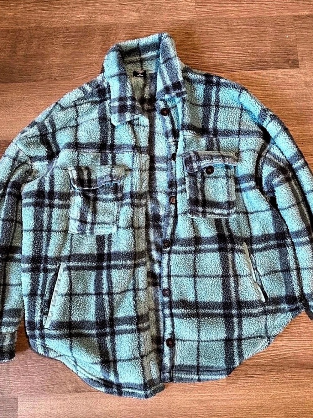 Pacsun Plaid Fleece Jacket Blue & Black Size Medium Like New
